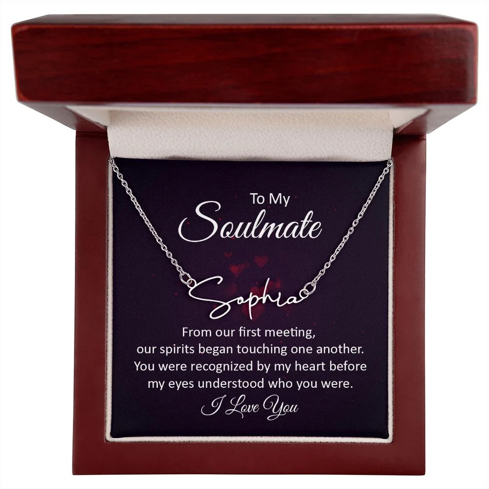 To My Soulmate From Our First Meeting Personalized Silver Tone Name Necklace